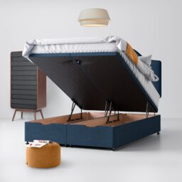 Small Single - Divan Bed and Victor Buttoned Headboard - Dark Blue - Fabric - 2ft6 - Happy Beds - thumbnail 5