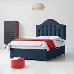 Small Single - Divan Bed and Victor Buttoned Headboard - Dark Blue - Fabric - 2ft6 - Happy Beds - thumbnail 1