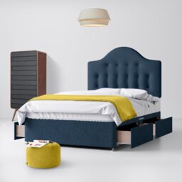 Small Single - Divan Bed and Victor Buttoned Headboard - Dark Blue - Fabric - 2ft6 - Happy Beds - thumbnail 3