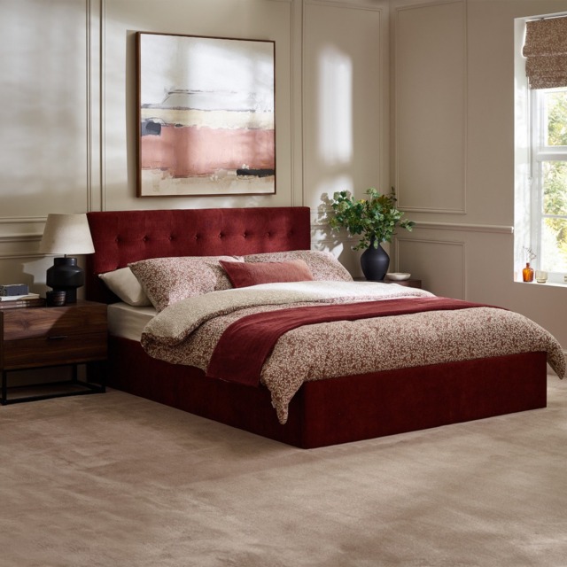 Peggy - King Size - Ottoman Storage Bed - Red Burgundy - Fabric - 5ft - image 1