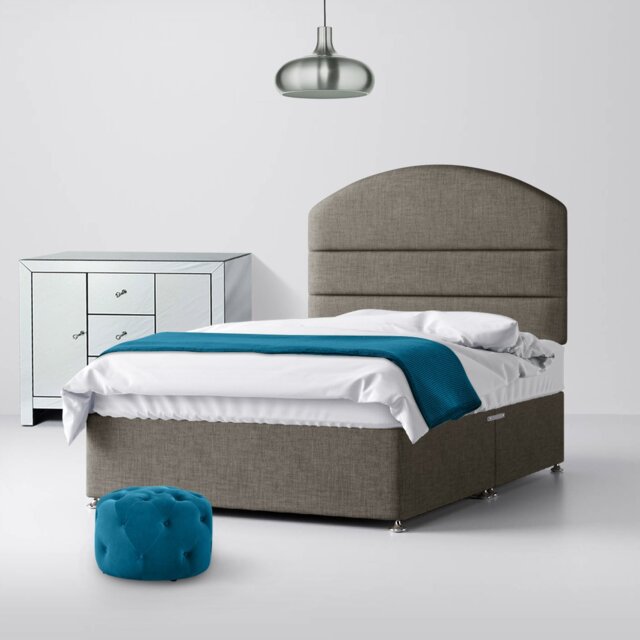 Super King Size - Divan Bed and Dudley Lined Headboard - Dark Grey - Fabric - 6ft - Happy Beds - image 1