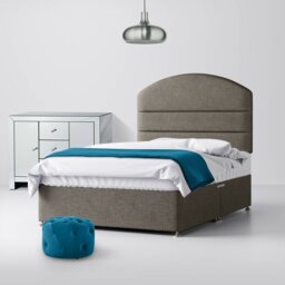 Super King Size - Divan Bed and Dudley Lined Headboard - Dark Grey - Fabric - 6ft - Happy Beds - thumbnail 1