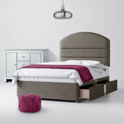 Super King Size - Divan Bed and Dudley Lined Headboard - Dark Grey - Fabric - 6ft - Happy Beds - thumbnail 2