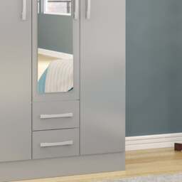 Lynx - Combination Wardrobe With Mirror - Grey - Mirror/Wooden - Happy Beds - thumbnail 5