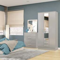 Lynx - Combination Wardrobe With Mirror - Grey - Mirror/Wooden - Happy Beds - thumbnail 6
