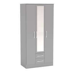 Lynx - Combination Wardrobe With Mirror - Grey - Mirror/Wooden - Happy Beds - thumbnail 2