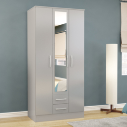 Lynx - Combination Wardrobe With Mirror - Grey - Mirror/Wooden - Happy Beds - thumbnail 1