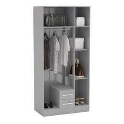 Lynx - Combination Wardrobe With Mirror - Grey - Mirror/Wooden - Happy Beds - thumbnail 3