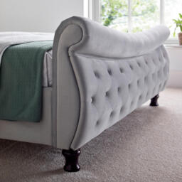 Oxford - King Size - Sleigh Bed - Grey - Velvet - 5ft - Happy Beds - thumbnail 3