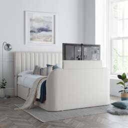 Luther - King Size - Winged Ottoman Storage TV Bed - Natural - Fabric - 5ft - Happy Beds - thumbnail 1