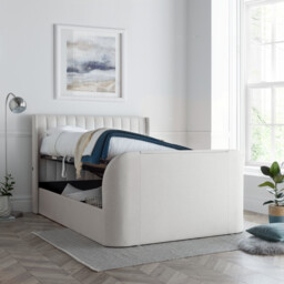 Luther - King Size - Winged Ottoman Storage TV Bed - Natural - Fabric - 5ft - Happy Beds - thumbnail 5