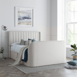 Luther - King Size - Winged Ottoman Storage TV Bed - Natural - Fabric - 5ft - Happy Beds - thumbnail 3