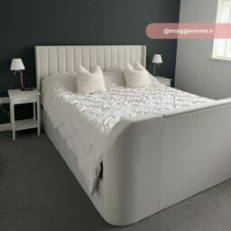 Luther - King Size - Winged Ottoman Storage TV Bed - Natural - Fabric - 5ft - Happy Beds - thumbnail 4