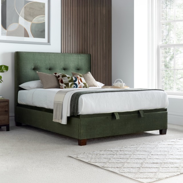 Walkworth – King Size – Fabric Ottoman Storage Bed - Green - Fabric – 5ft – Happy Beds