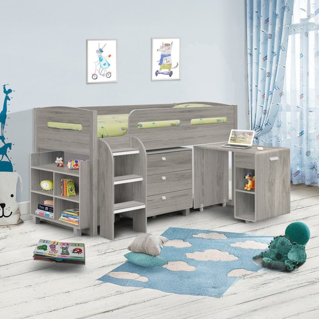 Kimbo - Single - Kids Mid Sleeper Cabin Bed - Grey - Wood - 3ft - Happy Beds - image 1