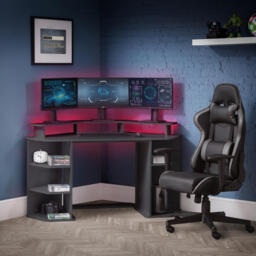 Orbit - Corner Gaming Desk - Grey - Wooden - Happy Beds - thumbnail 1