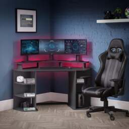 Orbit - Corner Gaming Desk - Grey - Wooden - Happy Beds - thumbnail 2
