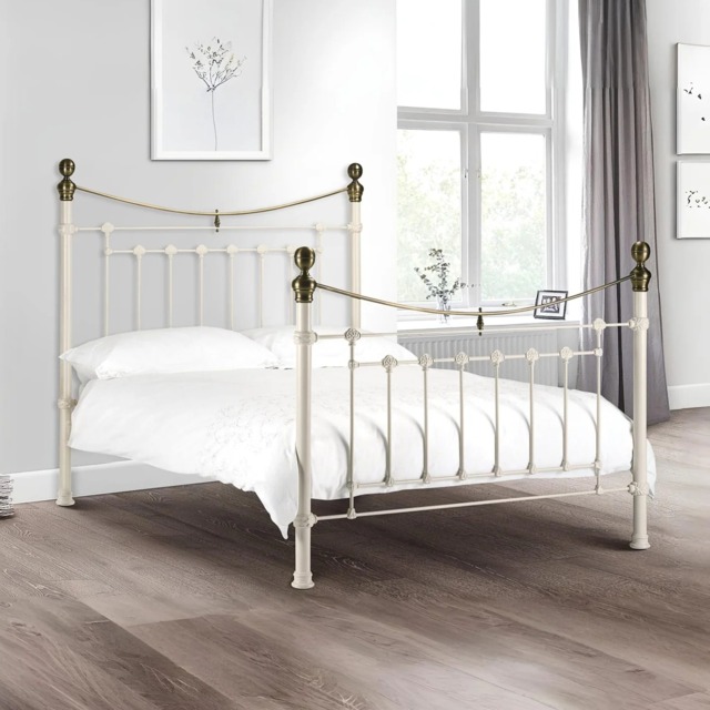 Victoria - King Size - White - Metal - High Foot-End Bed - 5ft - Happy Beds - image 1