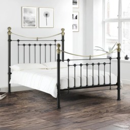 Victoria - Double Satin Black Metal Bed Frame - 4ft6 - Victorian Style - Opulent Brass Finials - Happy Beds