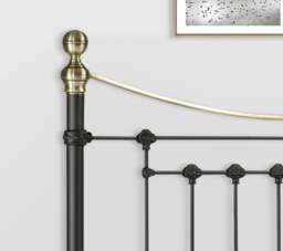 Victoria - Double Satin Black Metal Bed Frame - 4ft6 - Victorian Style - Opulent Brass Finials - Happy Beds - thumbnail 4