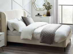 Eden - Double - Bed Frame - Off White/Ivory - Boucle Fabric - 4ft6 - Happy Beds - thumbnail 2