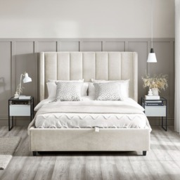 Taylor - King Size - Winged Ottoman Storage Bed - Off-White - Fabric - 5ft - thumbnail 3