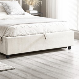 Taylor - King Size - Winged Ottoman Storage Bed - Off-White - Fabric - 5ft - thumbnail 6