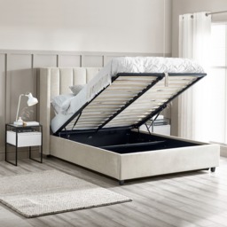 Taylor - King Size - Winged Ottoman Storage Bed - Off-White - Fabric - 5ft - thumbnail 2