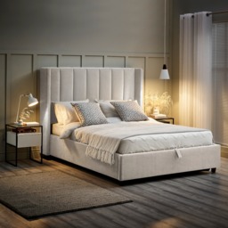 Taylor - King Size - Winged Ottoman Storage Bed - Off-White - Fabric - 5ft - thumbnail 7