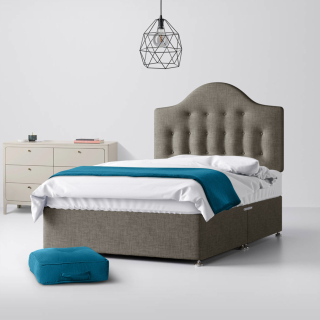 Single - Divan Bed and Victor Buttoned Headboard - Dark Grey - Fabric - 3ft - Happy Beds - image 1