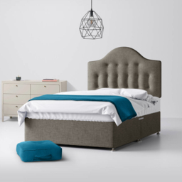 Single - Divan Bed and Victor Buttoned Headboard - Dark Grey - Fabric - 3ft - Happy Beds - thumbnail 1