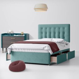 Small Single - Divan Bed and Cornell Buttoned Headboard - Duck Egg Blue - Fabric - 2ft6 - Happy Beds - thumbnail 3