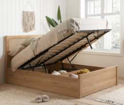 Croxley - Double - Ottoman Storage Bed Frame - Oak - Rattan Wood - 4ft6 - Happy Beds - thumbnail 2