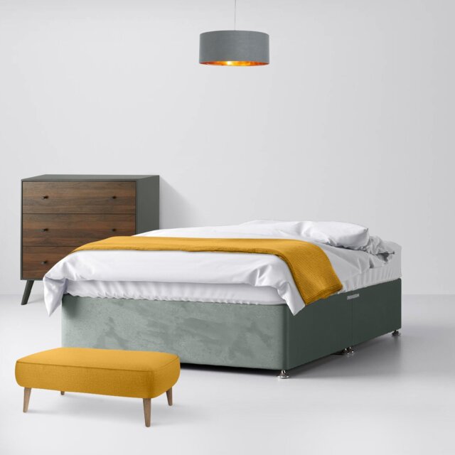 King Size - Divan Bed - Light Grey - Velvet - 5ft - Happy Beds - image 1