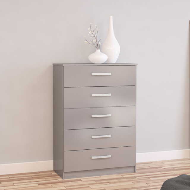 Lynx - 5 Drawer Chest - Grey - Wooden - Happy Beds - image 1