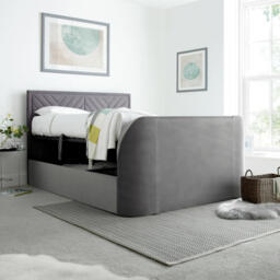 Sherlock - Super King Size - Side-Opening Ottoman Storage Electric TV Bed - Light Grey - Velvet - 6ft - Happy Beds - thumbnail 4