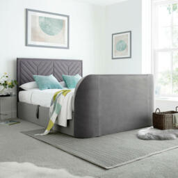 Sherlock - Super King Size - Side-Opening Ottoman Storage Electric TV Bed - Light Grey - Velvet - 6ft - Happy Beds - thumbnail 3