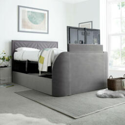 Sherlock - Super King Size - Side-Opening Ottoman Storage Electric TV Bed - Light Grey - Velvet - 6ft - Happy Beds - thumbnail 2