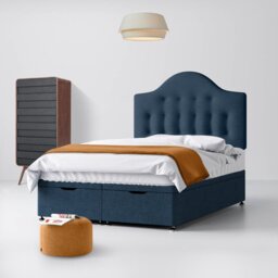Small Double - Divan Bed and Victor Buttoned Headboard - Dark Blue - Fabric - 4ft - Happy Beds - thumbnail 4