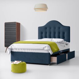 Small Double - Divan Bed and Victor Buttoned Headboard - Dark Blue - Fabric - 4ft - Happy Beds - thumbnail 2