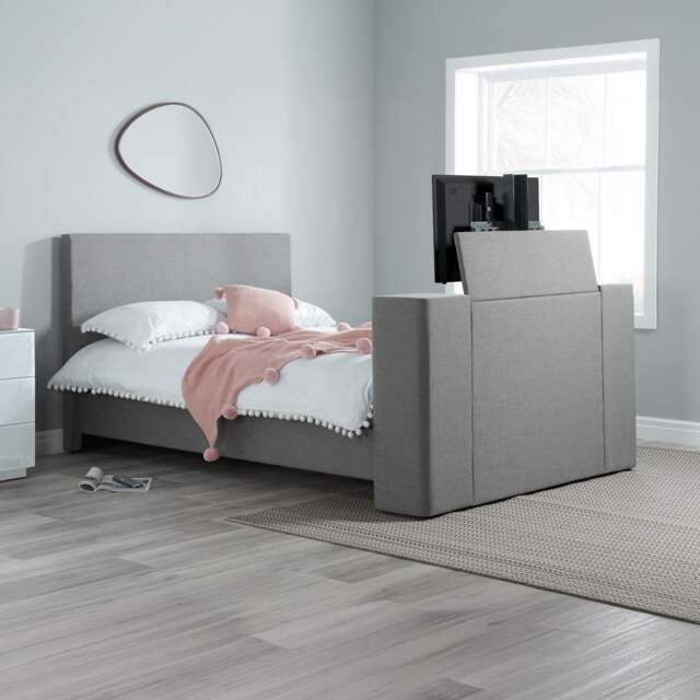 Plaza - Double - Electric Media TV Bed - Grey - Fabric - 4ft6 - Happy Beds