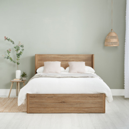 Olden – Double – Wooden Ottoman Storage Bed with Winged Headboard – Oak – Fabric/Wooden – 4ft6 - Happy Beds - thumbnail 3