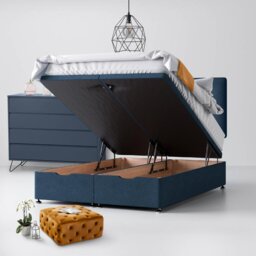 Small Double - Divan Bed and Cornell Buttoned Headboard - Dark Blue - Fabric - 4ft - Happy Beds - thumbnail 5