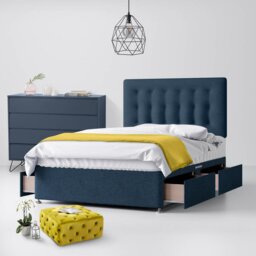 Small Double - Divan Bed and Cornell Buttoned Headboard - Dark Blue - Fabric - 4ft - Happy Beds - thumbnail 3