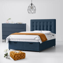 Small Double - Divan Bed and Cornell Buttoned Headboard - Dark Blue - Fabric - 4ft - Happy Beds - thumbnail 4