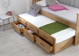 Captains - Single - High Foot-End Guest Bed - Storage and Underbed Trundle - Waxed Pine - Wooden - 3ft - Happy Beds - thumbnail 6