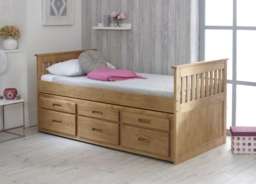 Captains - Single - High Foot-End Guest Bed - Storage and Underbed Trundle - Waxed Pine - Wooden - 3ft - Happy Beds - thumbnail 3