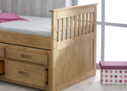 Captains - Single - High Foot-End Guest Bed - Storage and Underbed Trundle - Waxed Pine - Wooden - 3ft - Happy Beds - thumbnail 5