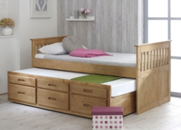 Captains - Single - High Foot-End Guest Bed - Storage and Underbed Trundle - Waxed Pine - Wooden - 3ft - Happy Beds - thumbnail 4