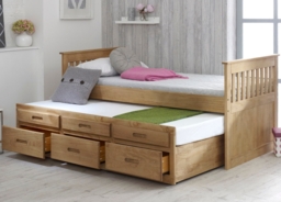 Captains - Single - High Foot-End Guest Bed - Storage and Underbed Trundle - Waxed Pine - Wooden - 3ft - Happy Beds - thumbnail 2
